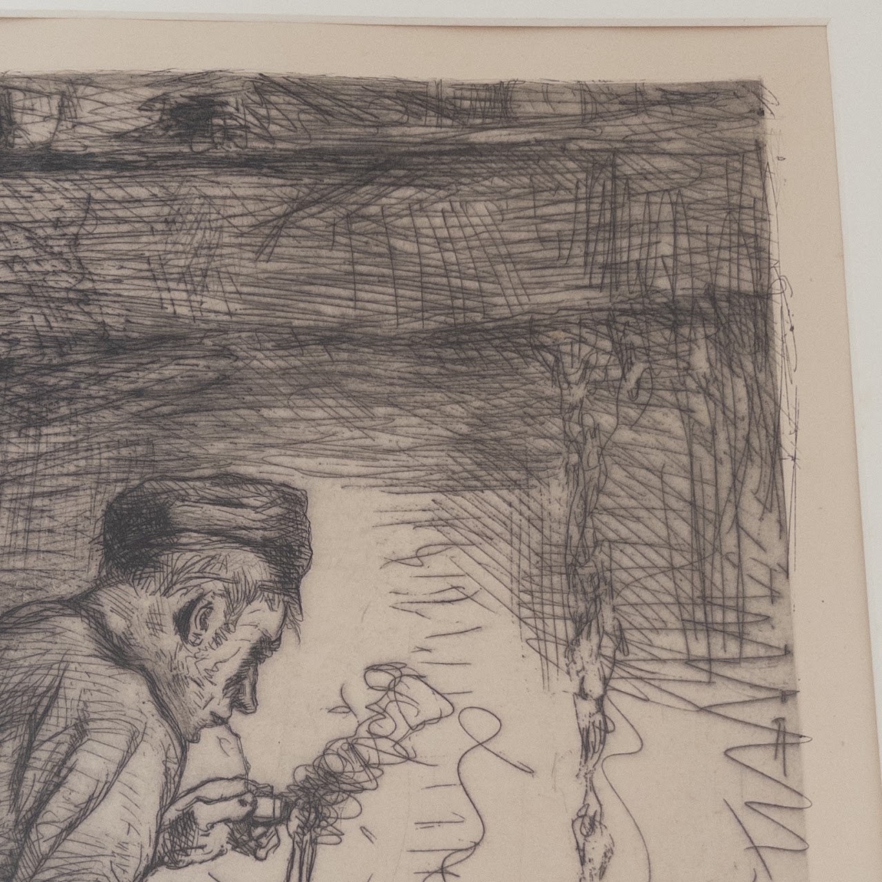 Jozef Israels Signed 'The Smoker' Etching