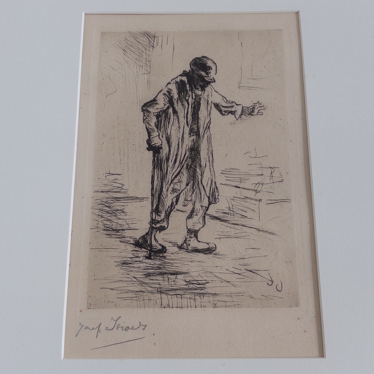 Jozef Israels Signed 'Stumbling Old Man' Etching