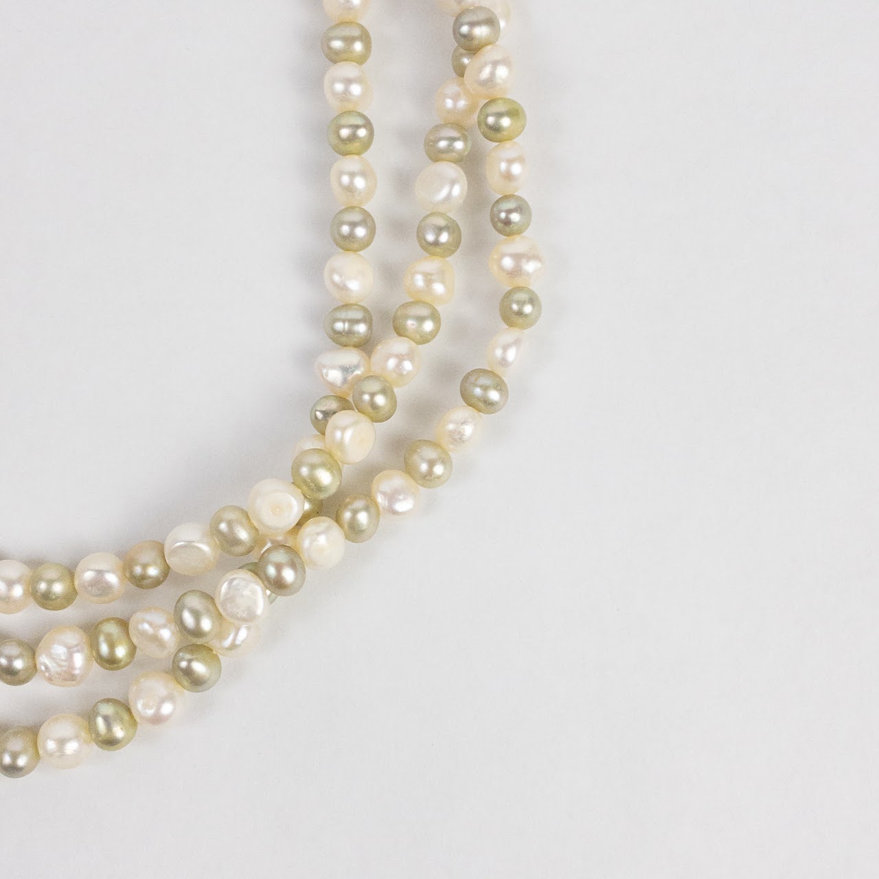 Multicolor Pearl and 14K Gold Triple Strand Necklace