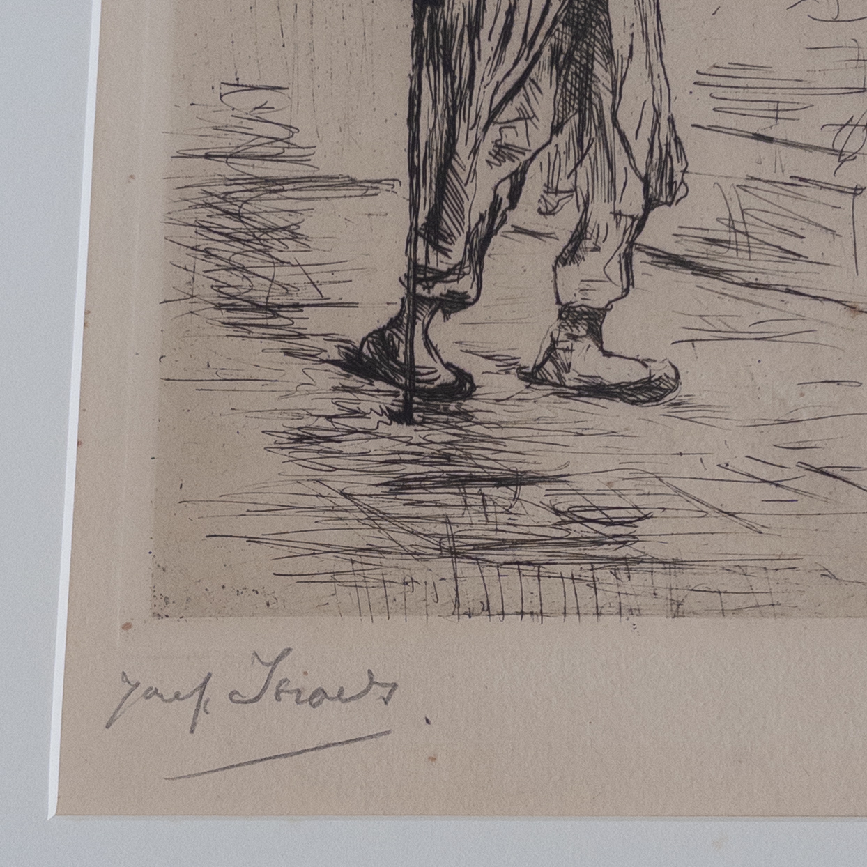 Jozef Israels Signed 'Stumbling Old Man' Etching