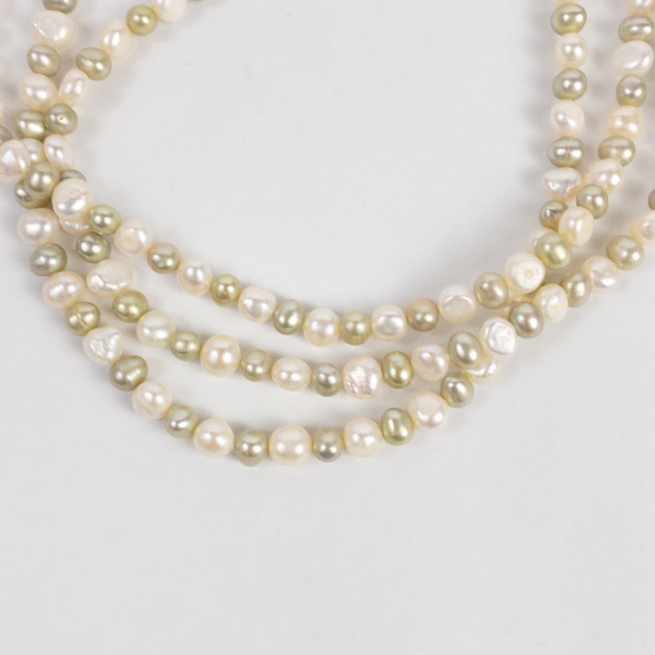 Multicolor Pearl and 14K Gold Triple Strand Necklace