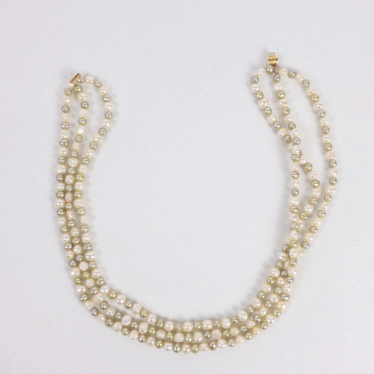 Multicolor Pearl and 14K Gold Triple Strand Necklace