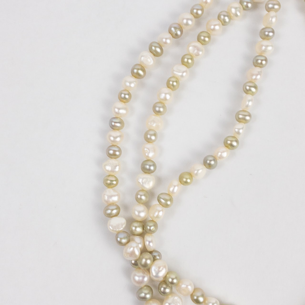 Multicolor Pearl and 14K Gold Triple Strand Necklace