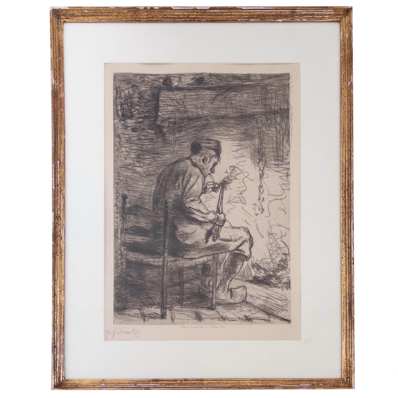 Jozef Israels Signed 'The Smoker' Etching