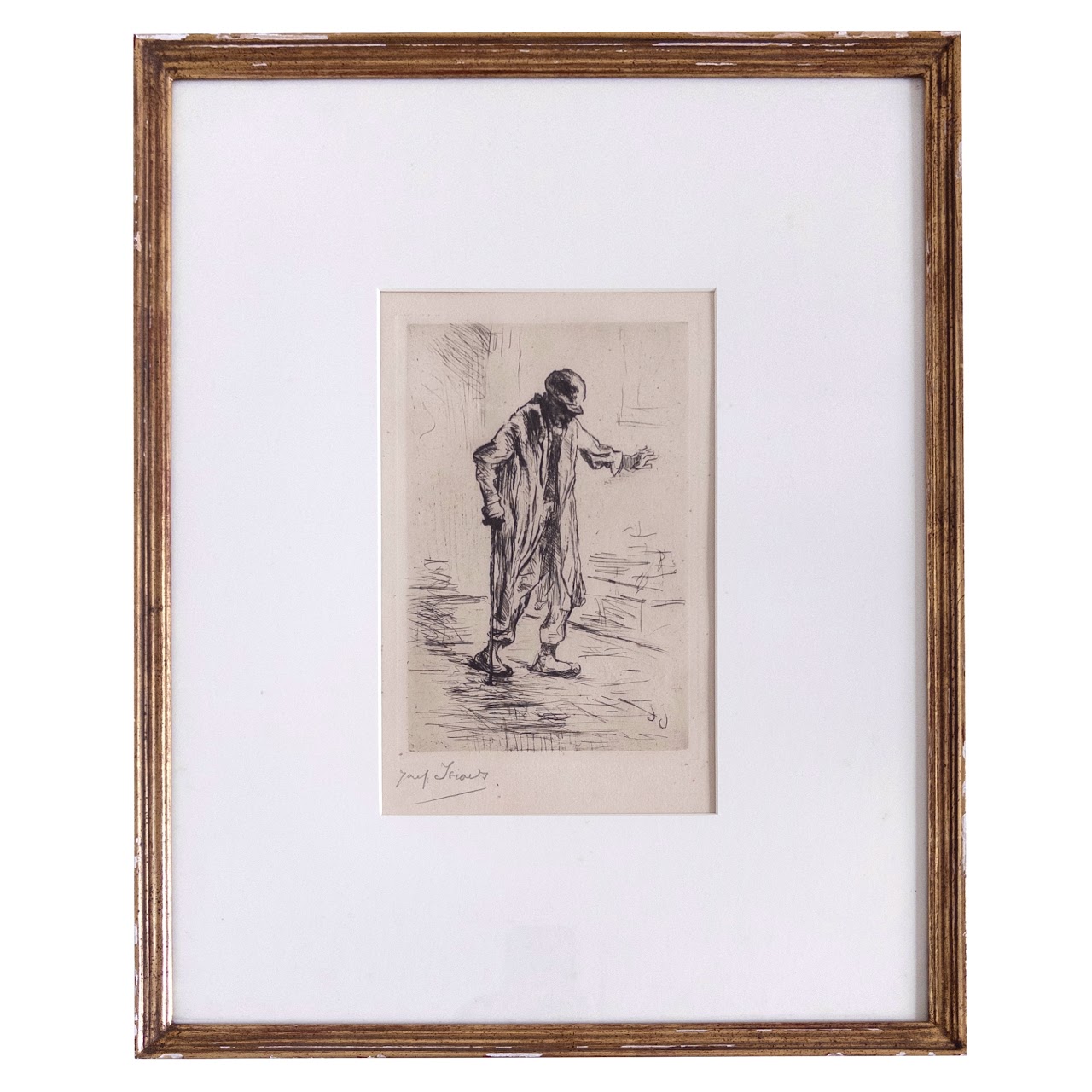 Jozef Israels Signed 'Stumbling Old Man' Etching