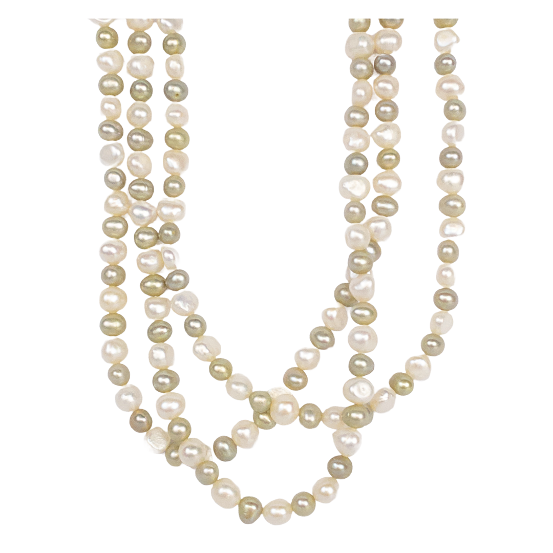 Multicolor Pearl and 14K Gold Triple Strand Necklace