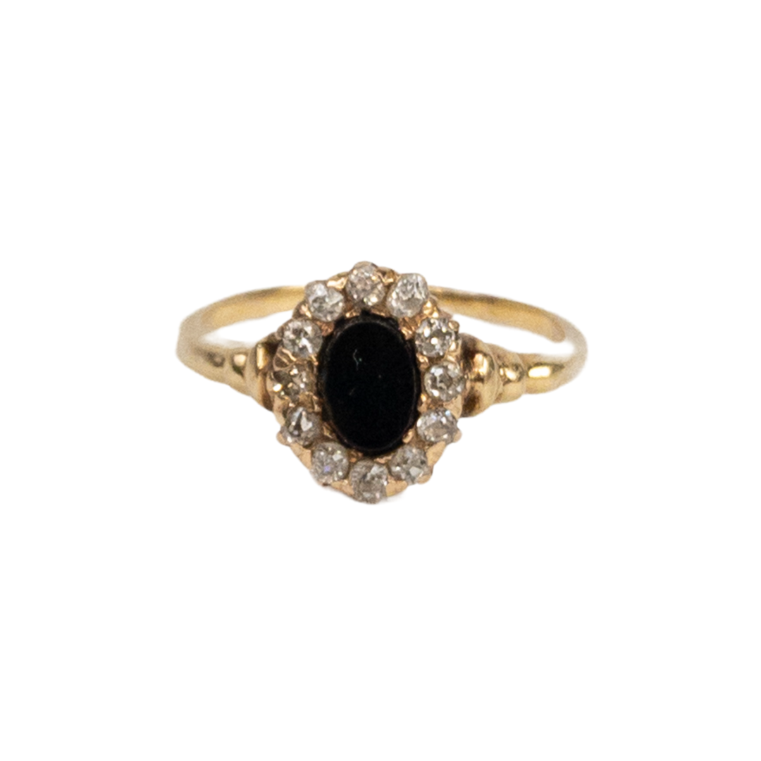 Vintage Deco 14K Gold  Onyx and Diamond Ring