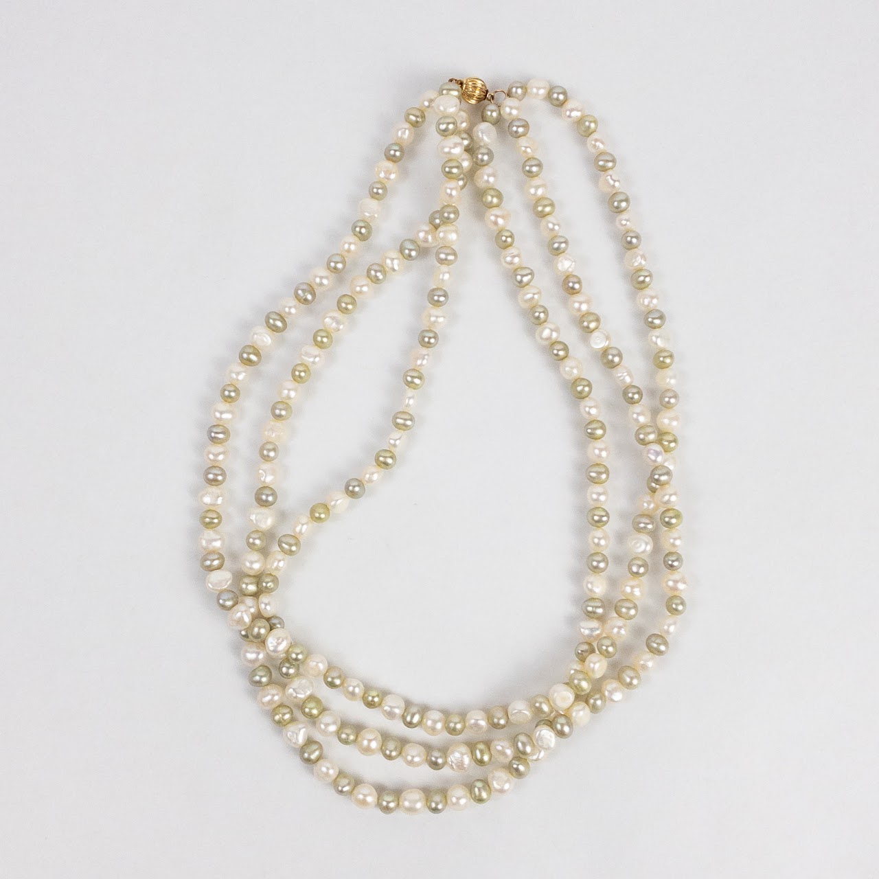 Multicolor Pearl and 14K Gold Triple Strand Necklace