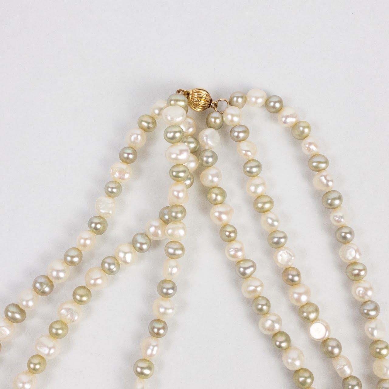 Multicolor Pearl and 14K Gold Triple Strand Necklace