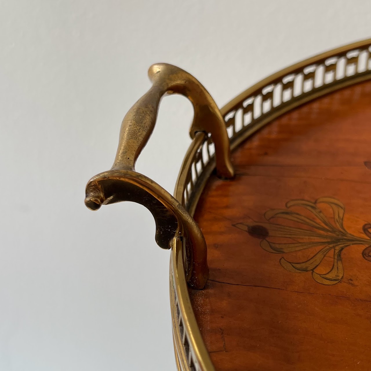 French Style Mahogany Hand Painted Oval Accent Table