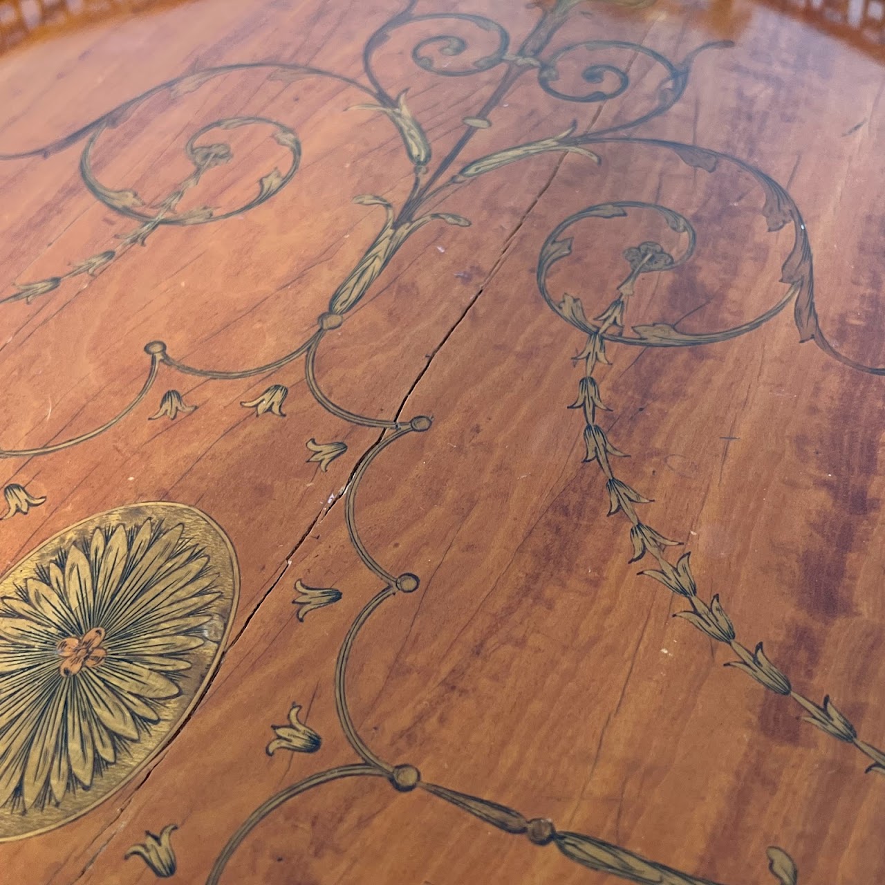 French Style Mahogany Hand Painted Oval Accent Table