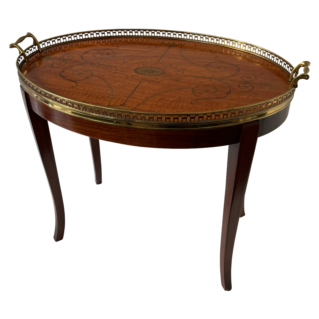 French Style Mahogany Hand Painted Oval Accent Table