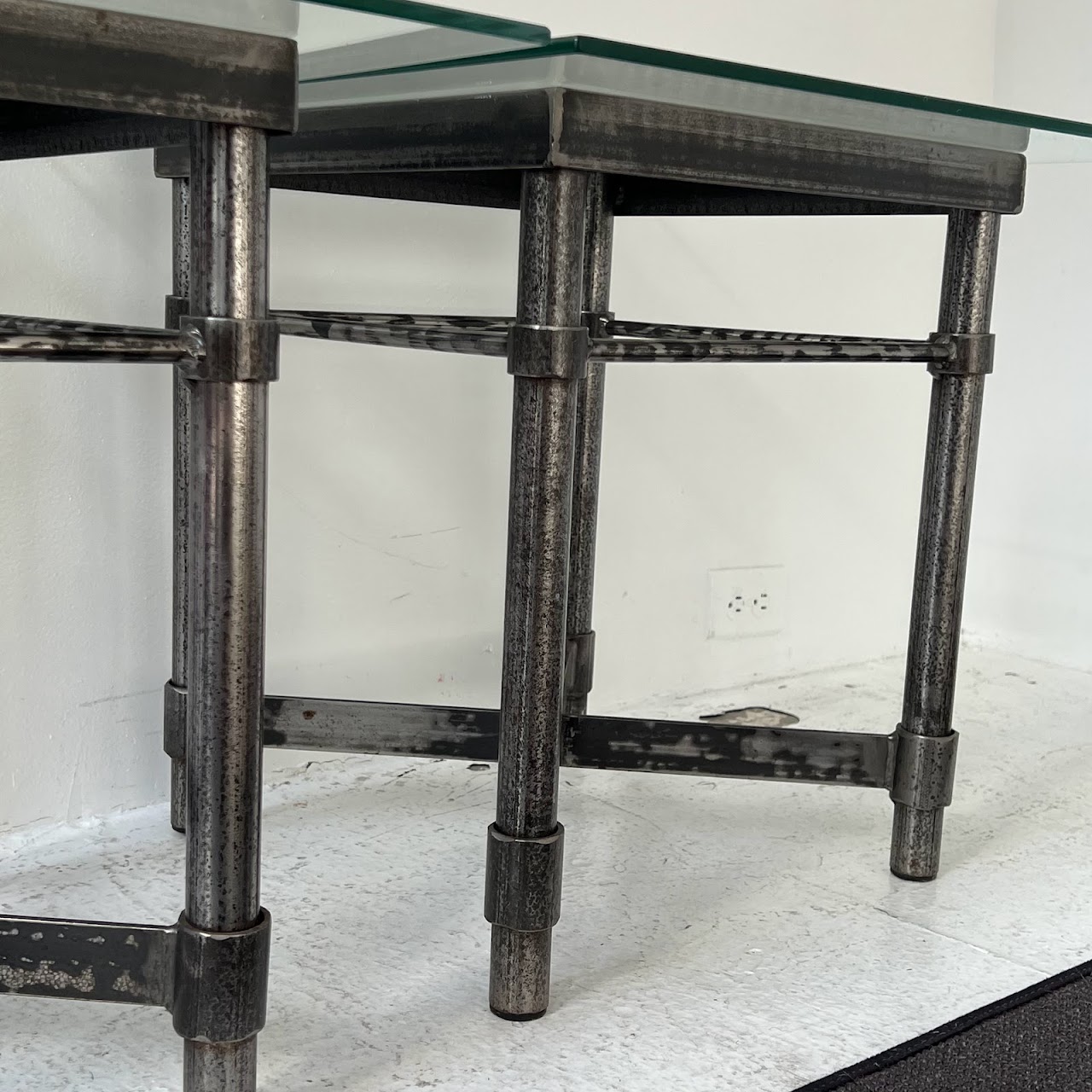 Steel X-Base End Table Pair