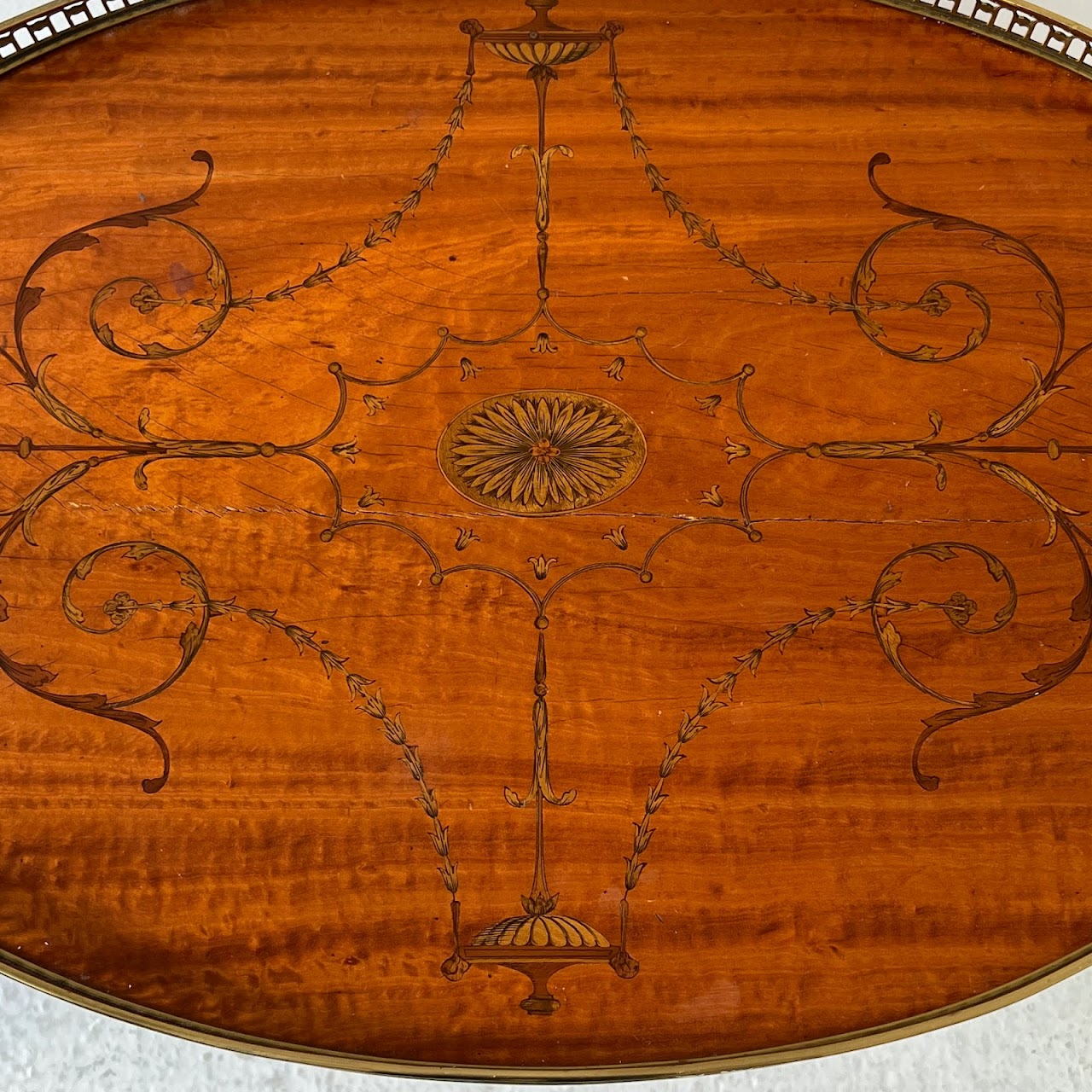 French Style Mahogany Hand Painted Oval Accent Table