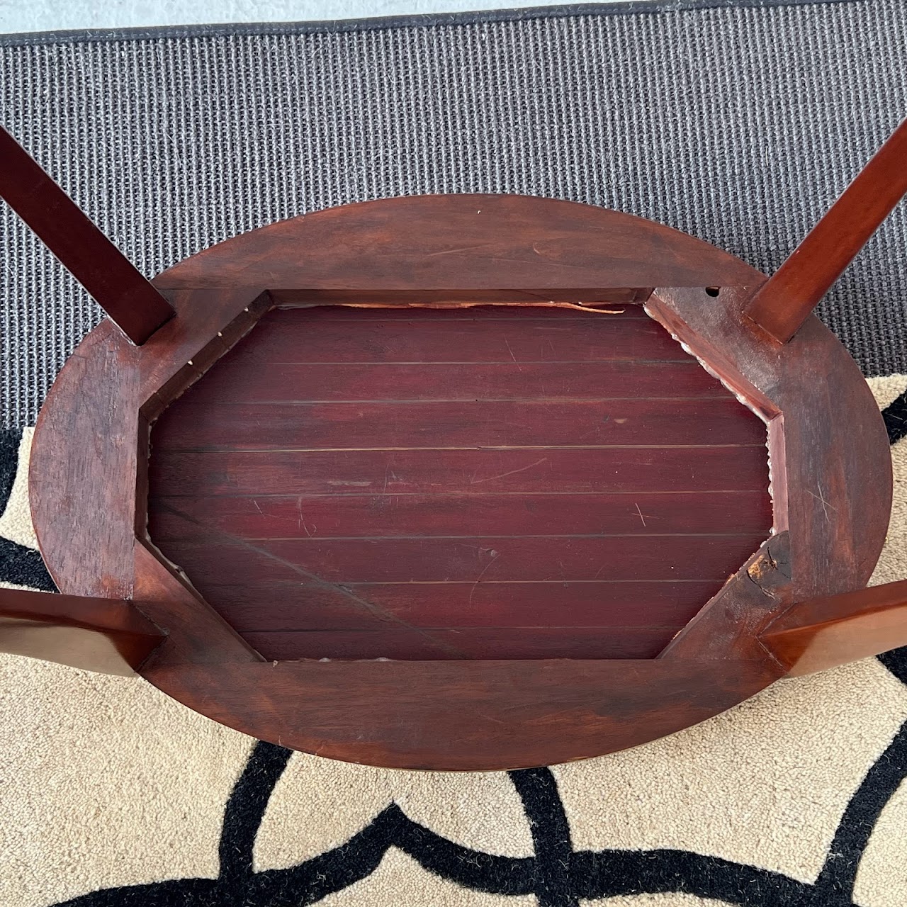 French Style Mahogany Hand Painted Oval Accent Table