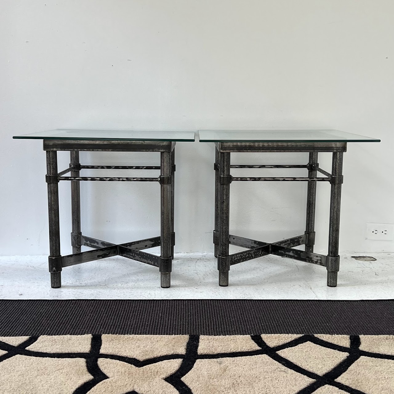 Steel X-Base End Table Pair