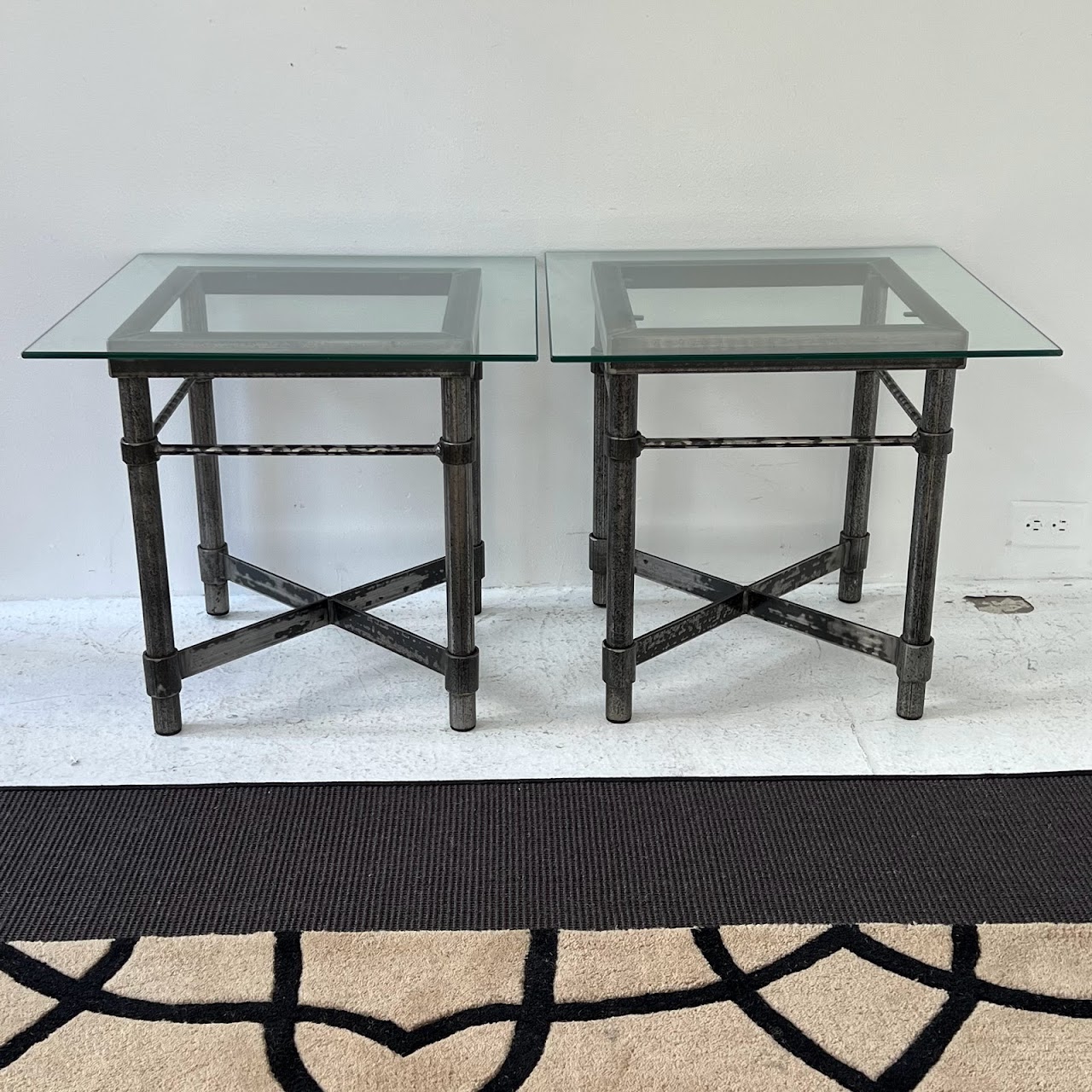 Steel X-Base End Table Pair