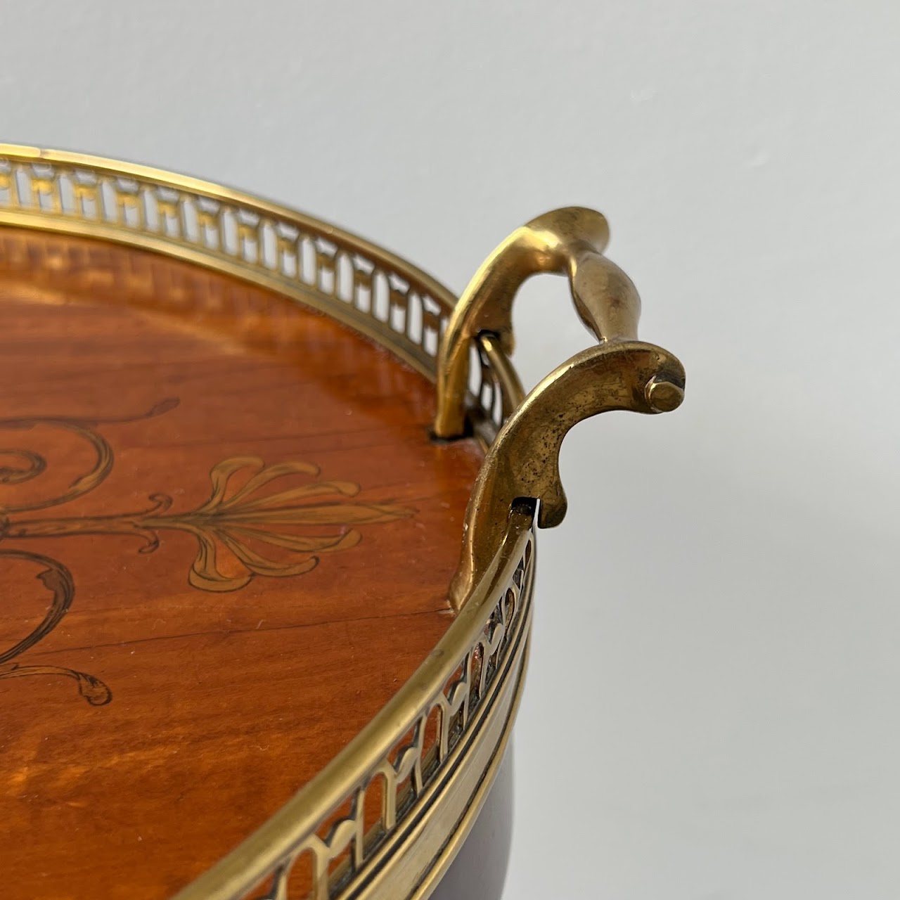 French Style Mahogany Hand Painted Oval Accent Table