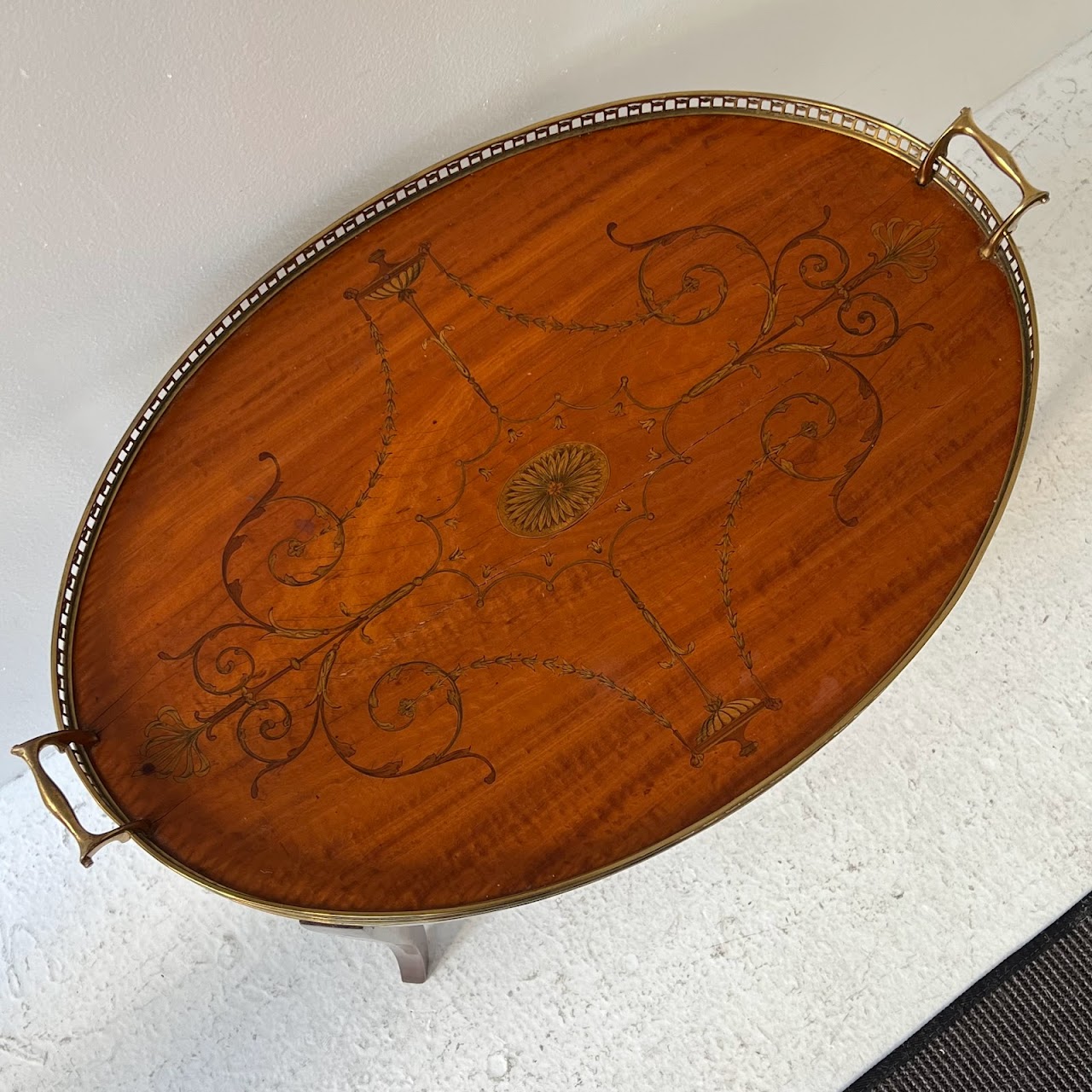 French Style Mahogany Hand Painted Oval Accent Table