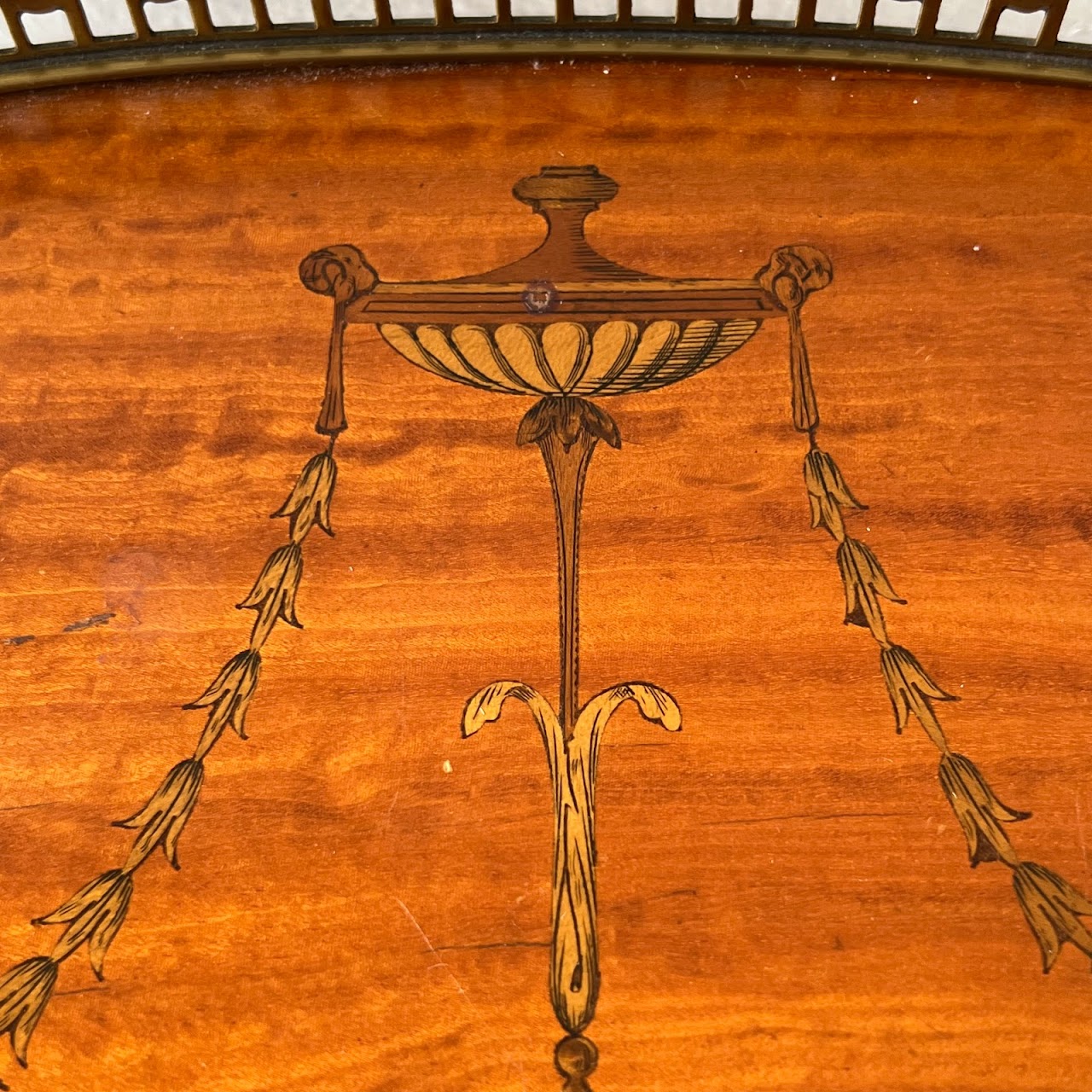 French Style Mahogany Hand Painted Oval Accent Table