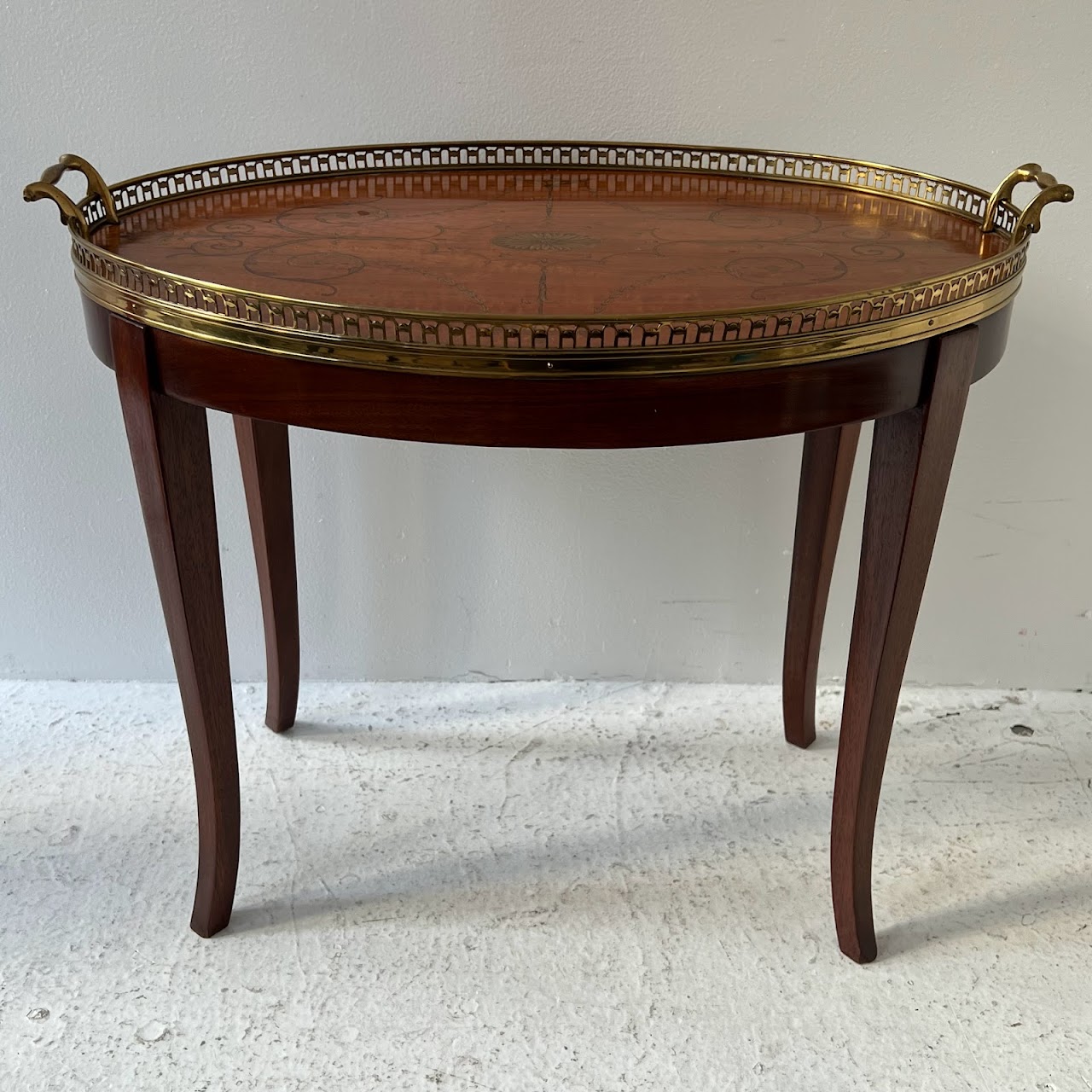 French Style Mahogany Hand Painted Oval Accent Table