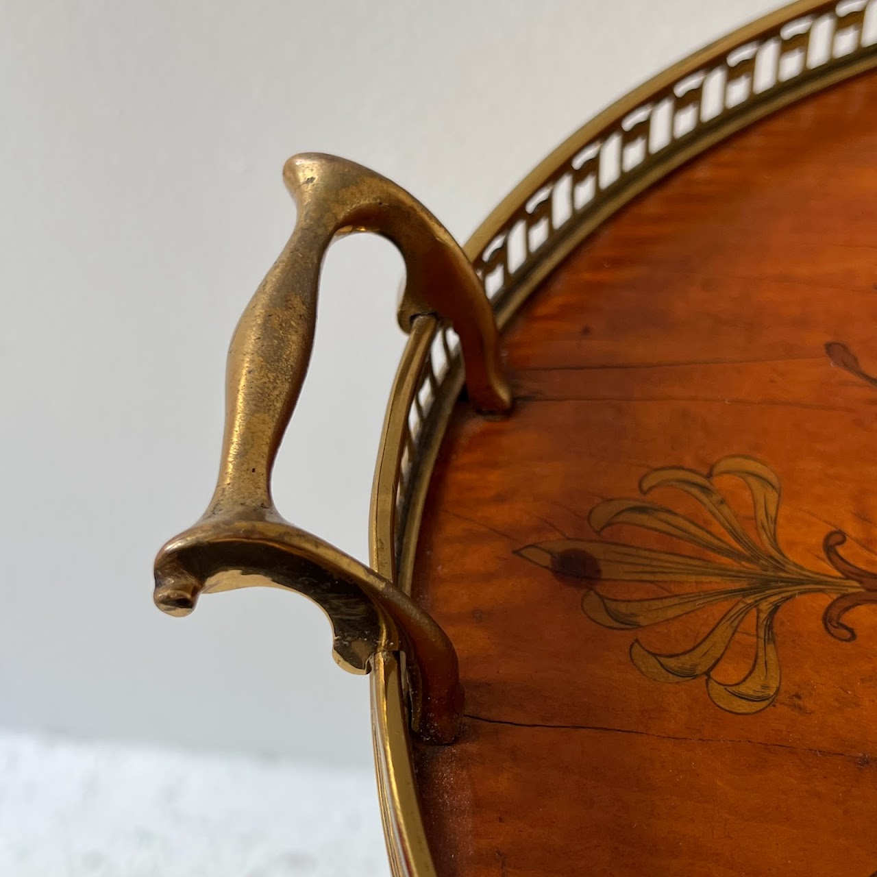 French Style Mahogany Hand Painted Oval Accent Table