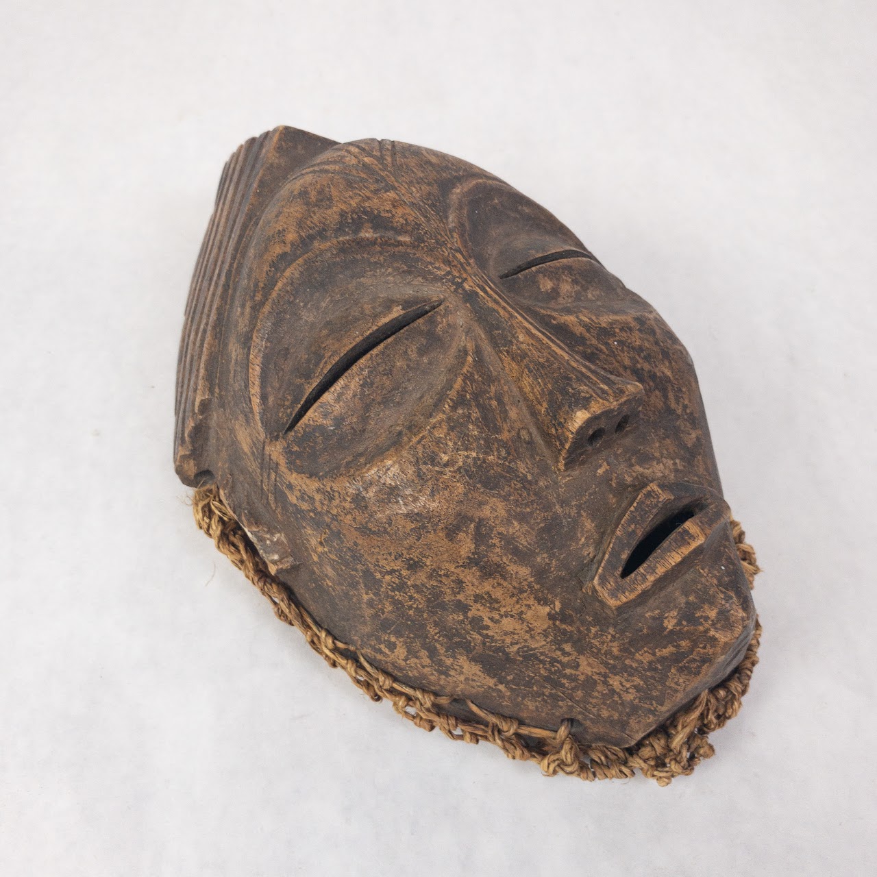 West African Wooden Mask With Woven Jute Fitting Net