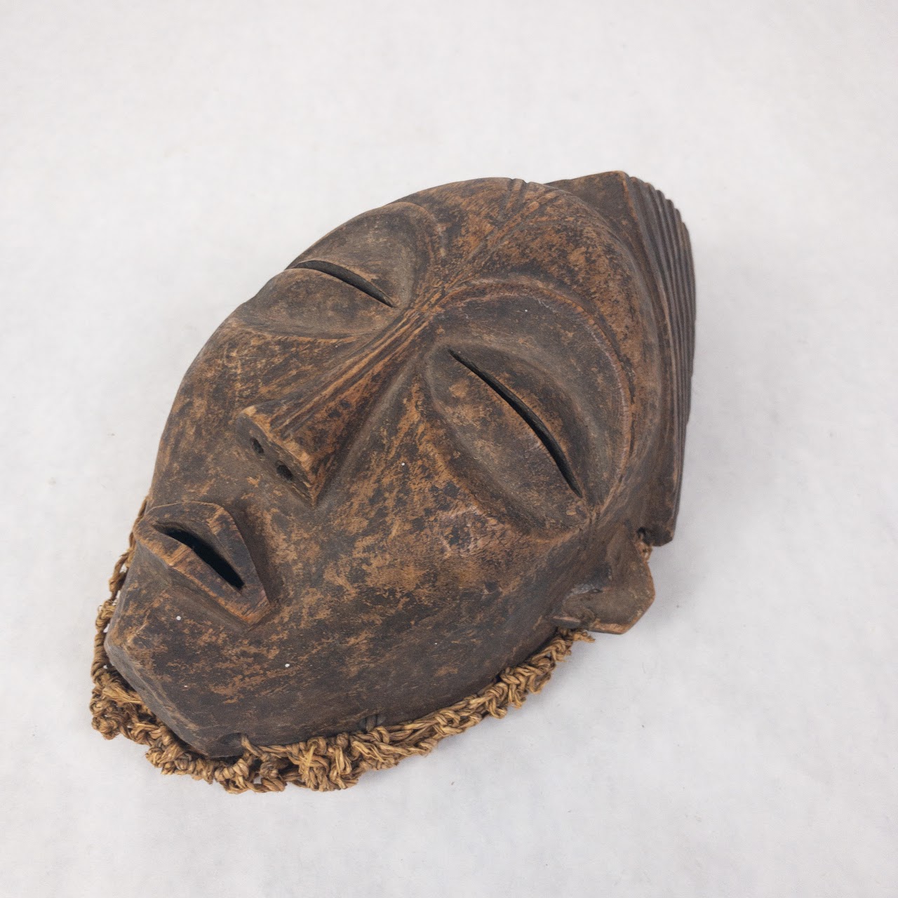 West African Wooden Mask With Woven Jute Fitting Net