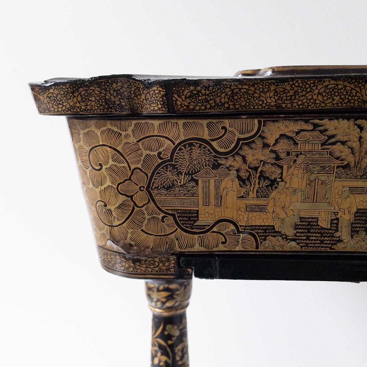 19th Century Chinoiserie Dragon Footed Chinese Export Sewing Table