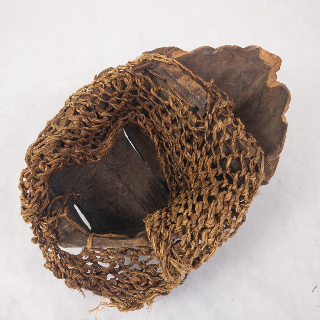 West African Wooden Mask With Woven Jute Fitting Net