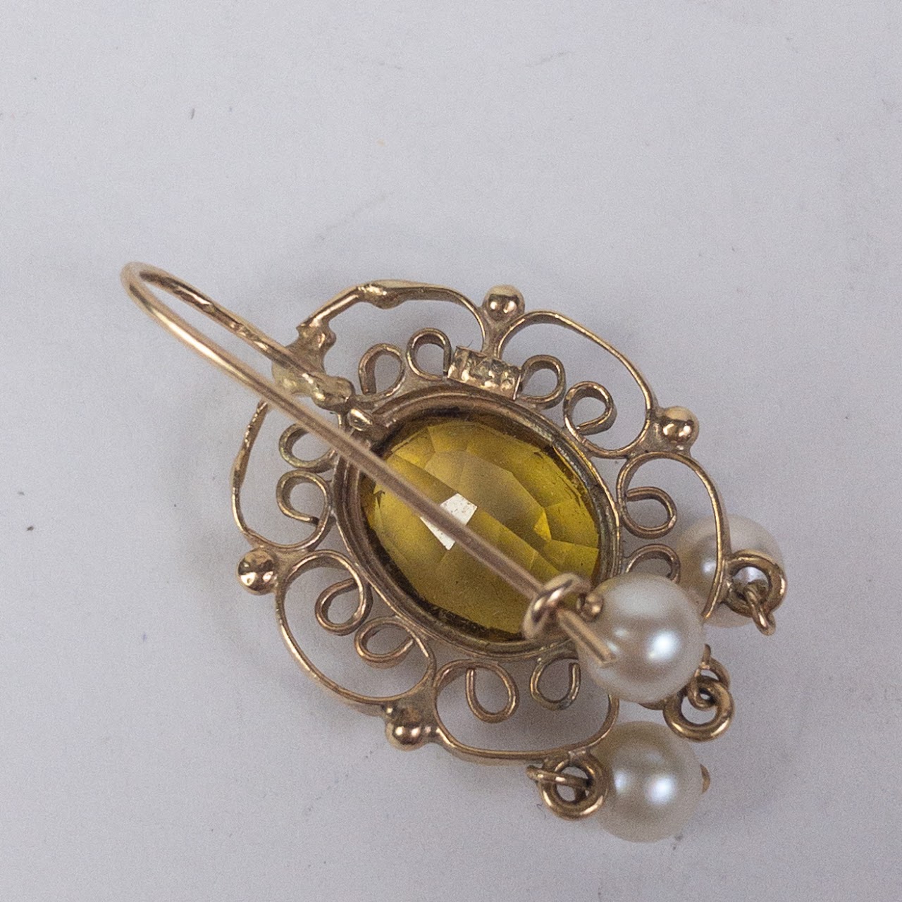 14K Gold Earrings With Citrine & Pearl Settings