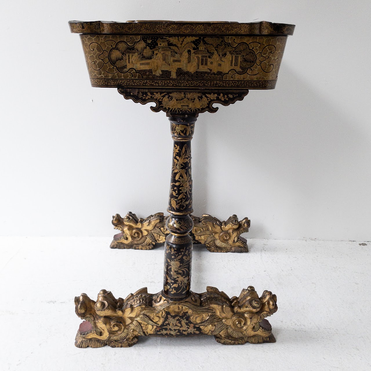 19th Century Chinoiserie Dragon Footed Chinese Export Sewing Table