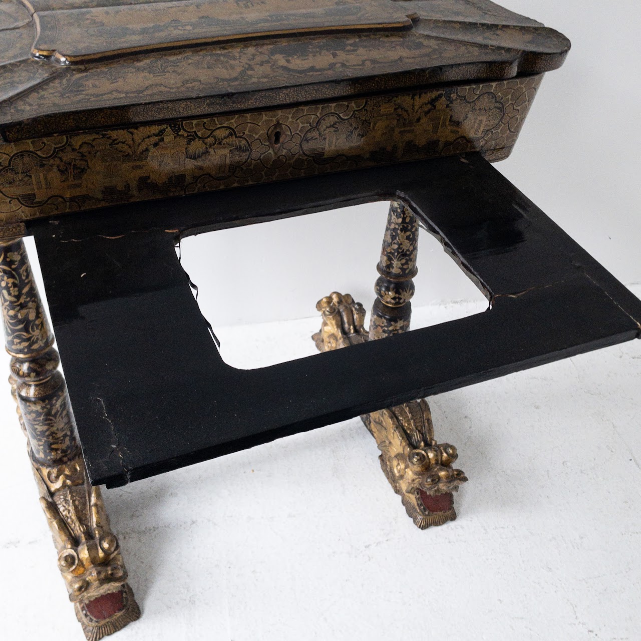 19th Century Chinoiserie Dragon Footed Chinese Export Sewing Table