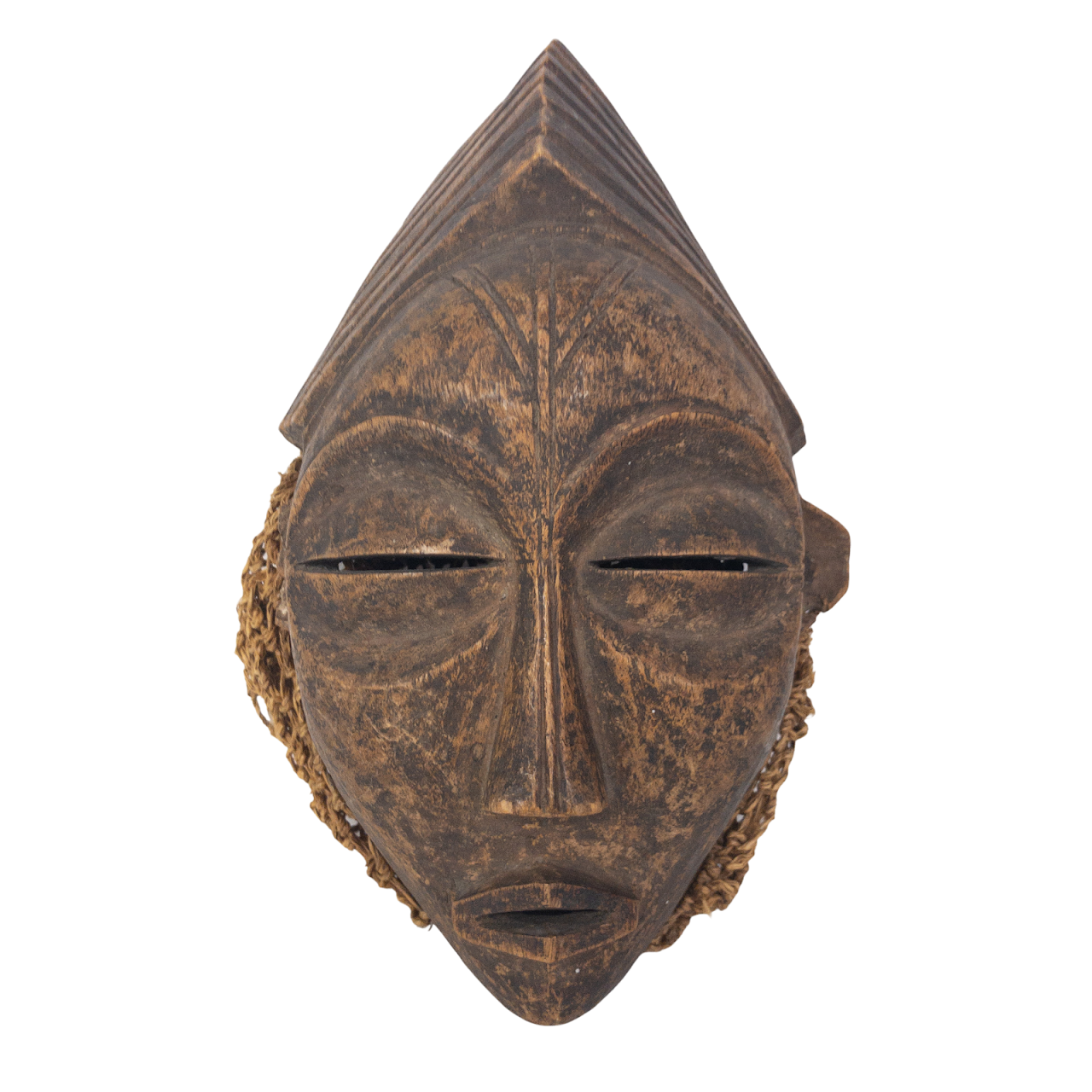 West African Wooden Mask With Woven Jute Fitting Net