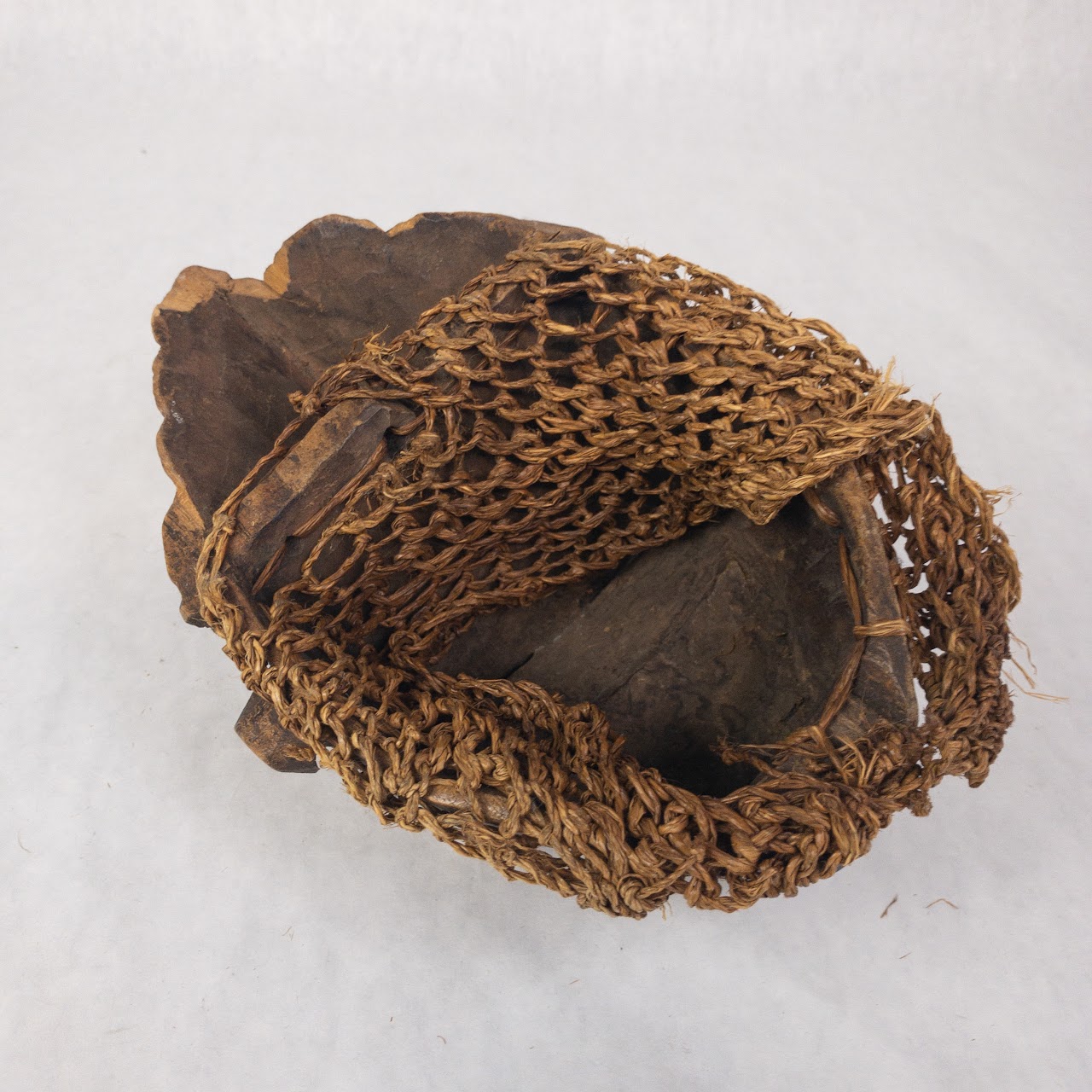 West African Wooden Mask With Woven Jute Fitting Net