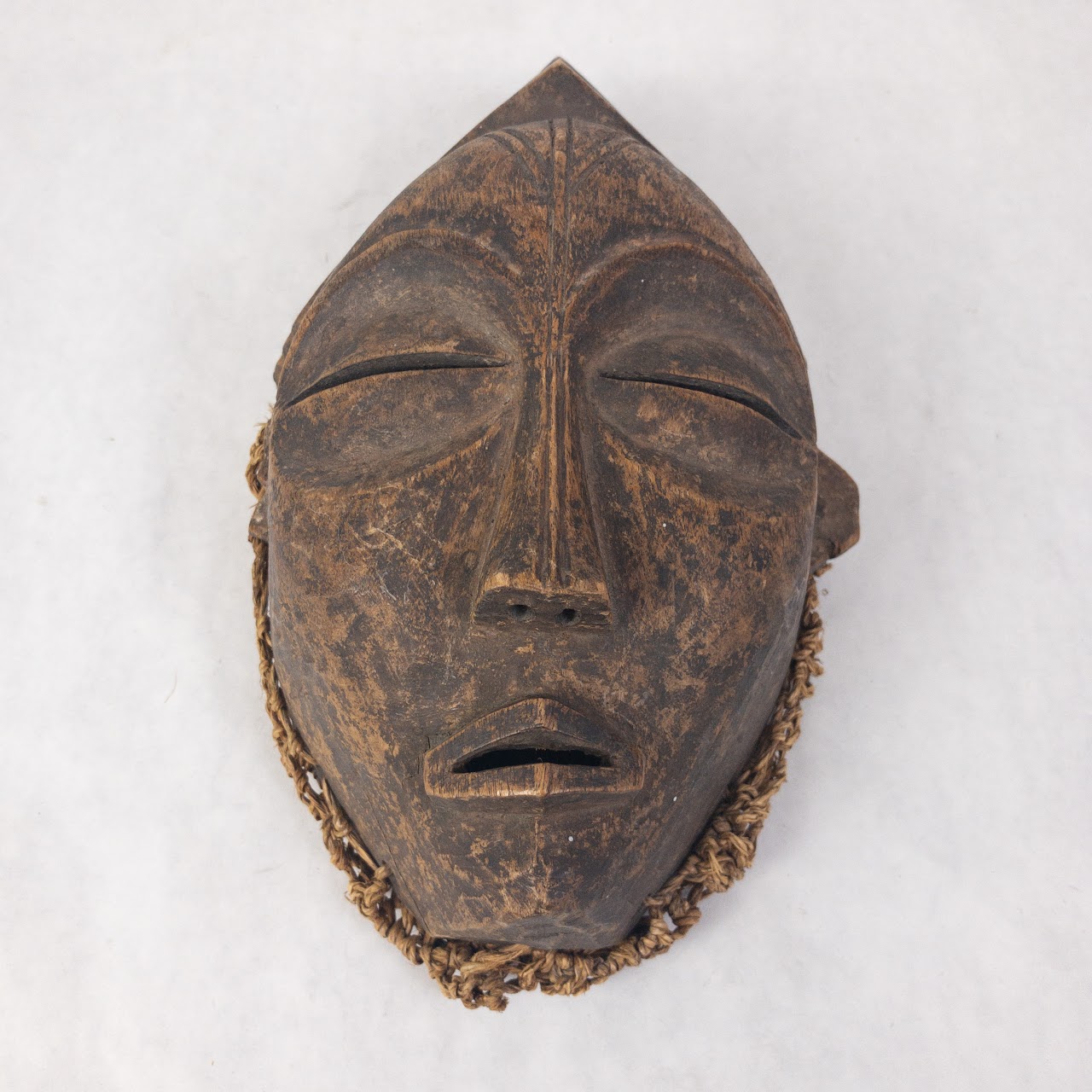 West African Wooden Mask With Woven Jute Fitting Net