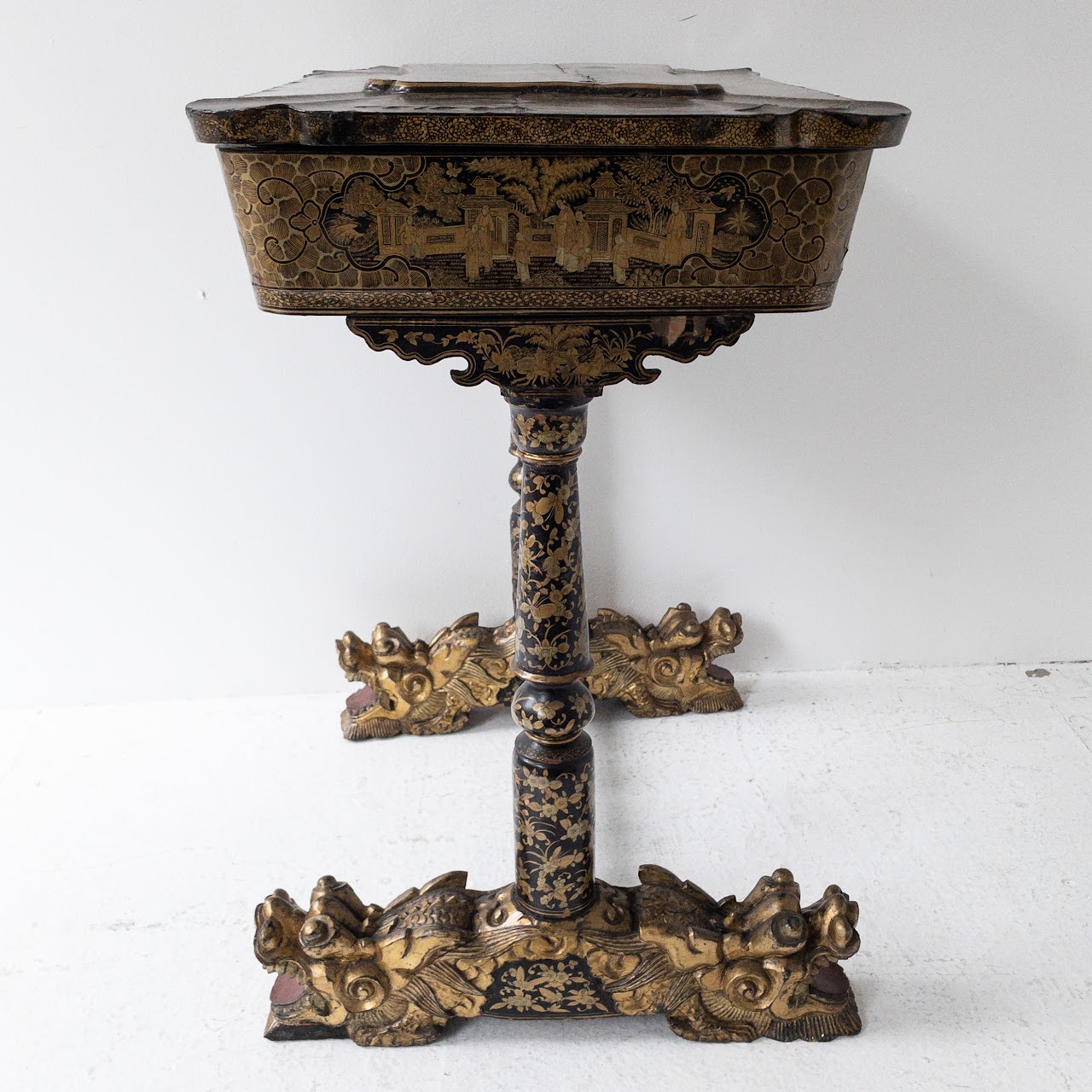 19th Century Chinoiserie Dragon Footed Chinese Export Sewing Table