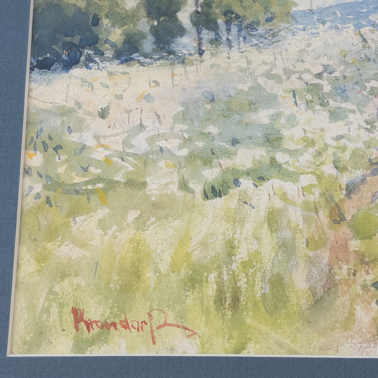 Mountain Meadow Vintage Watercolor Landscape Painting