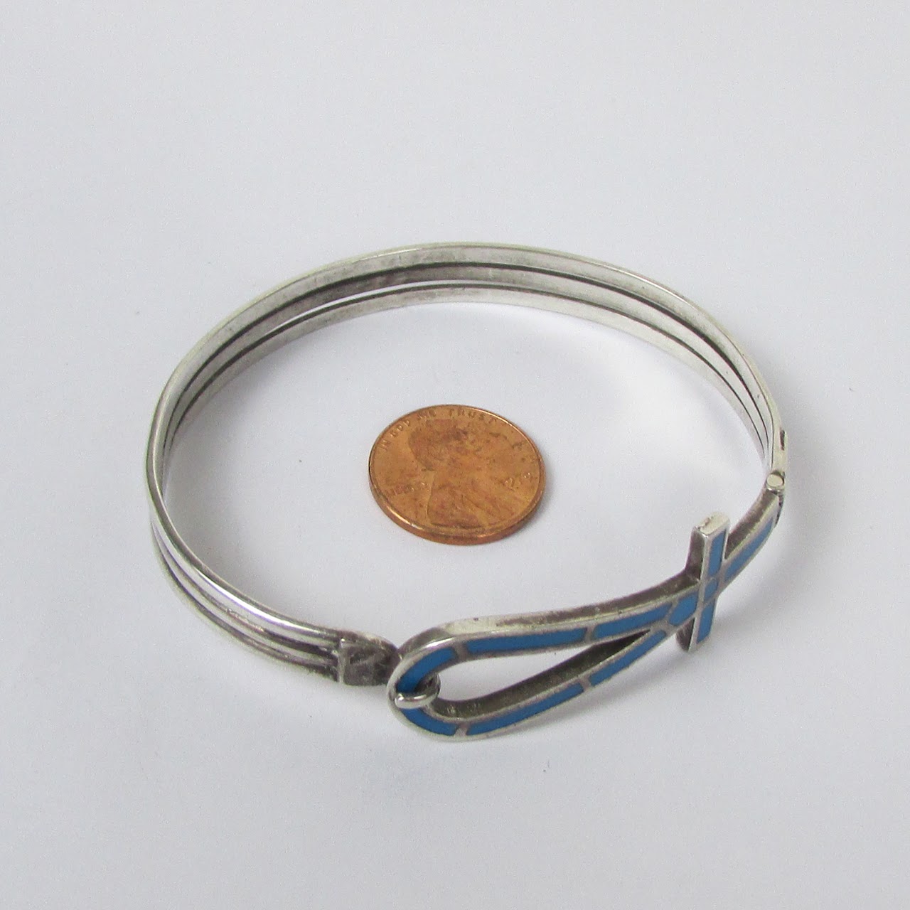 Silver & Turquoise Ankh Bangle Bracelet