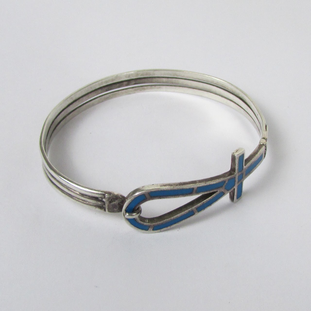 Silver & Turquoise Ankh Bangle Bracelet