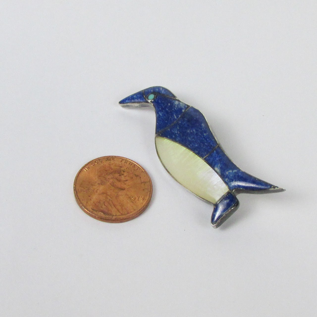 Sterling Silver Mother of Pearl & Lapis Lazuli Penguin Brooch