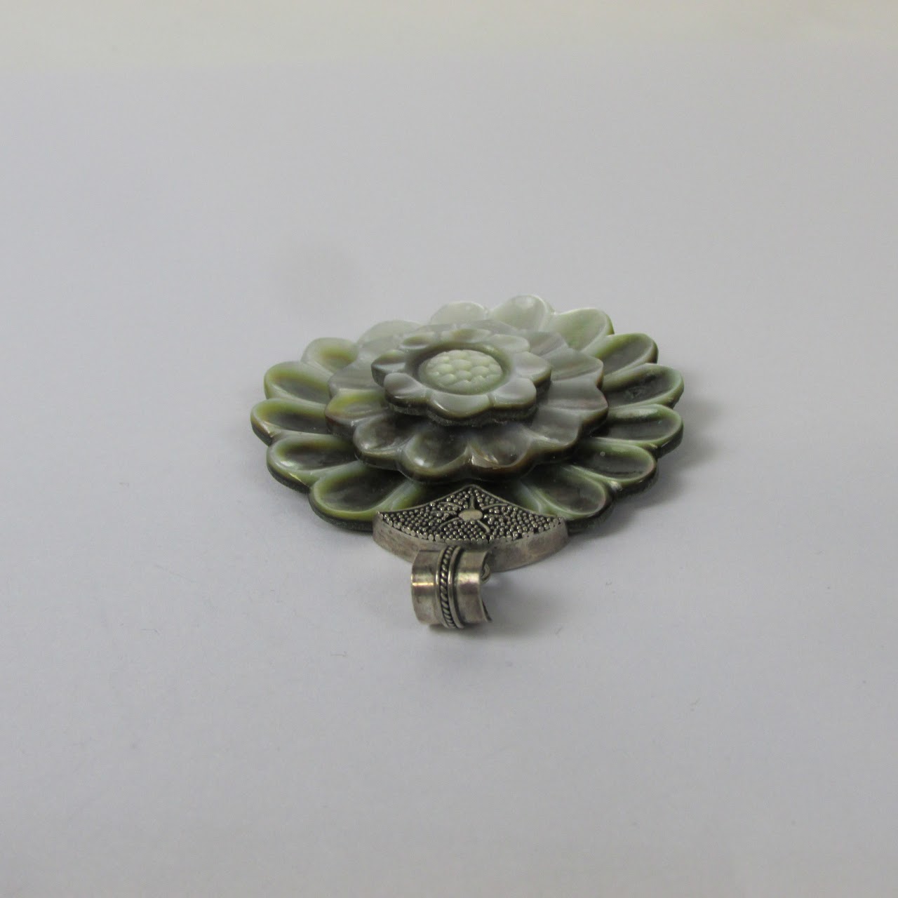 Sterling Silver Carved Shell Flower Pendant