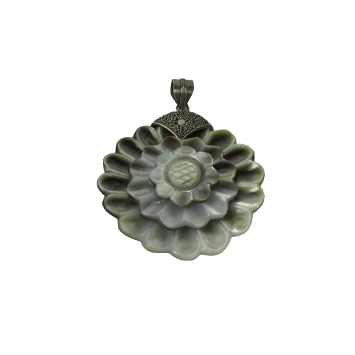 Sterling Silver Carved Shell Flower Pendant