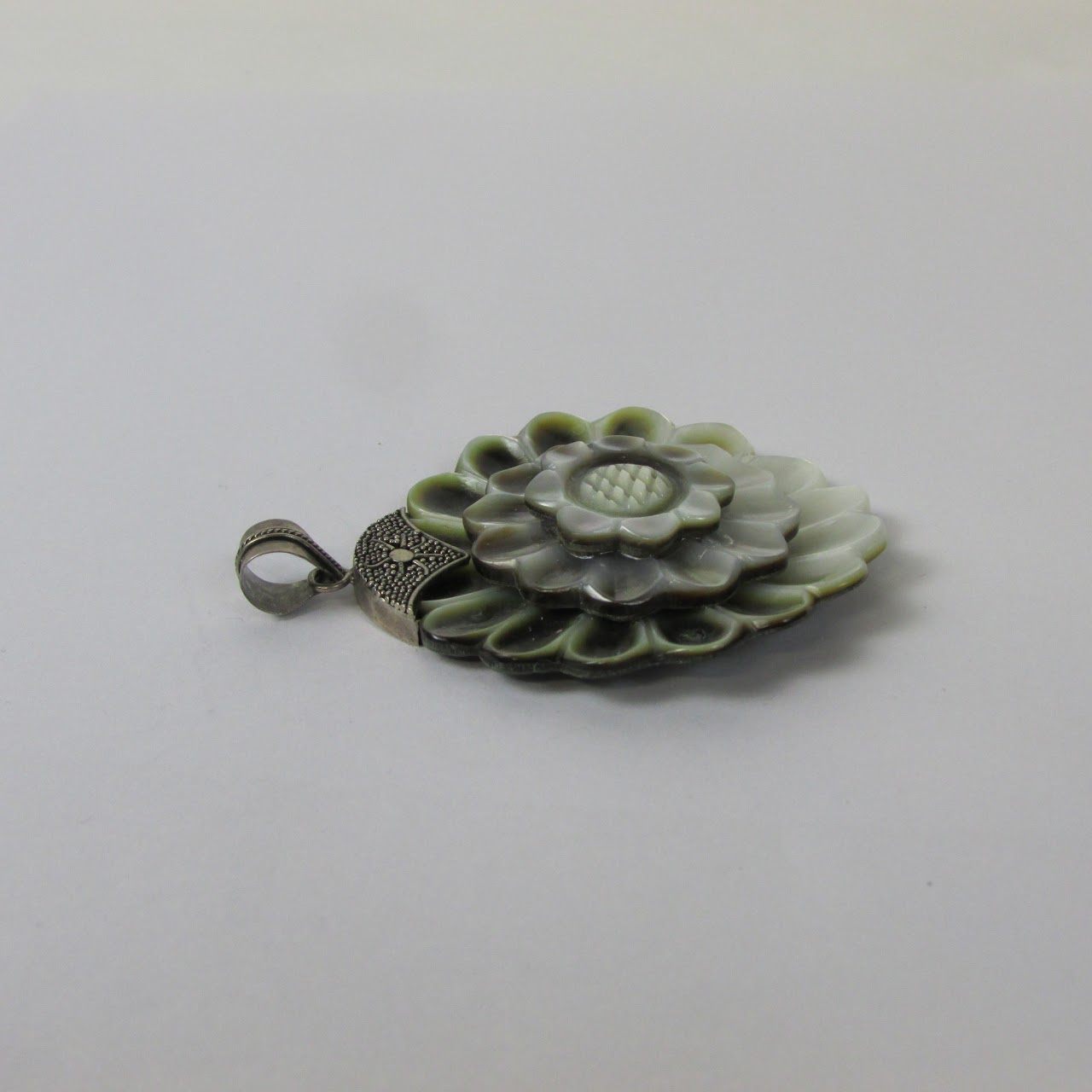 Sterling Silver Carved Shell Flower Pendant