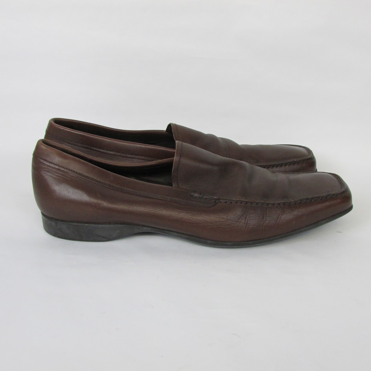 Prada Brown Leather Slip On Loafers