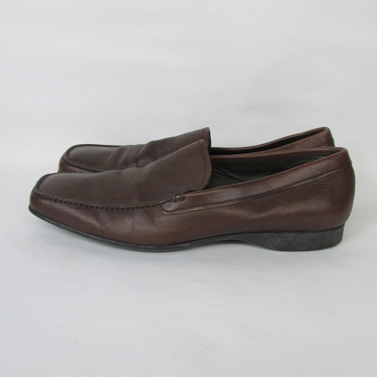 Prada Brown Leather Slip On Loafers