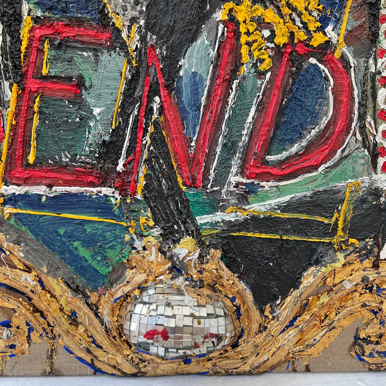 Loren Munk Signed 'The End' Oil & Mixed Media Painting