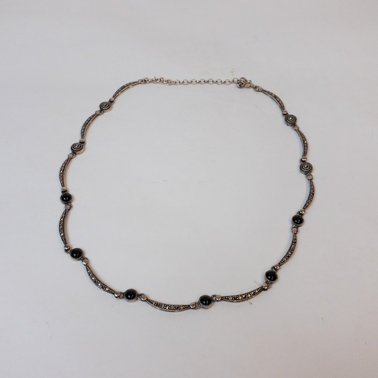 Sterling Silver, Onyx, & Marcasite Necklace