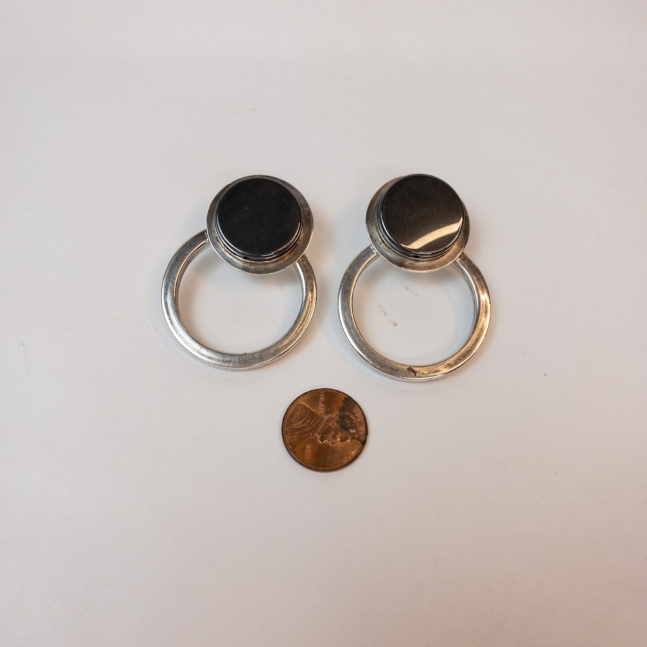 Sterling Silver & Hematite Modernist Earrings