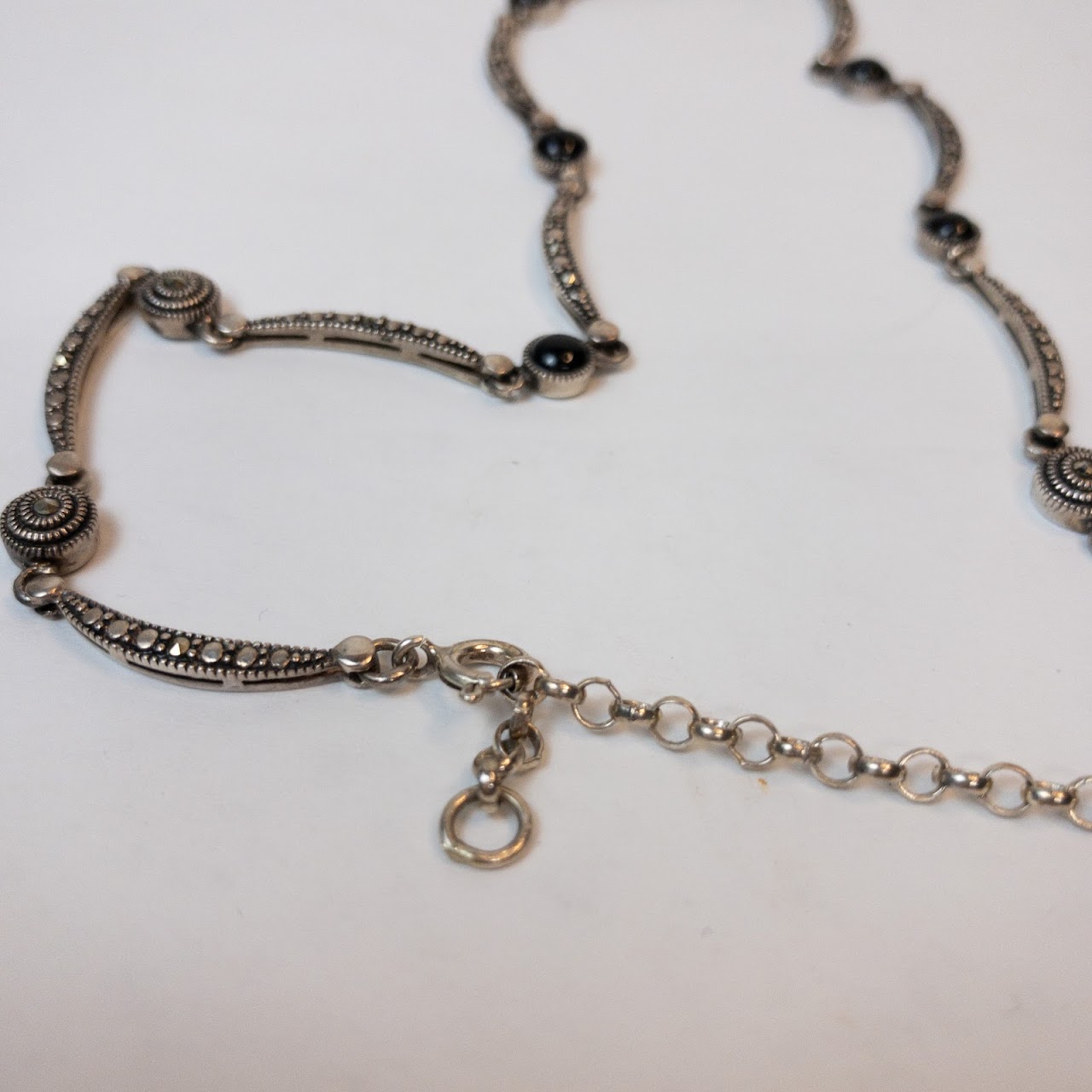 Sterling Silver, Onyx, & Marcasite Necklace